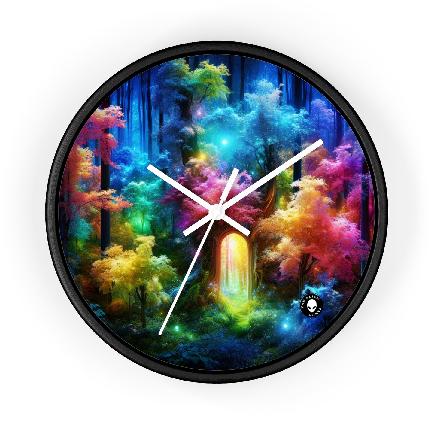 "Enchanted Rainbow Forest: Gateway to the Unseen Realm" - The Alien Wall Clock