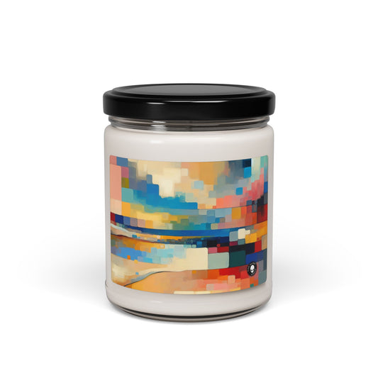 "Sunset Serenity: Pintura de campo de color pastel suave" - ​​Vela de soja con aroma a extraterrestre, pintura de campo de color de 9 oz