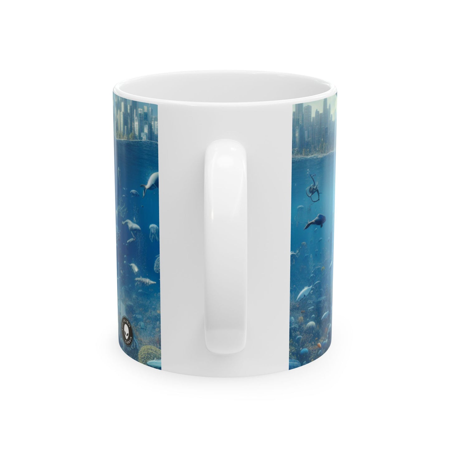 "Whale City: un país de las maravillas submarino surrealista" - Taza de cerámica alienígena de 11 oz