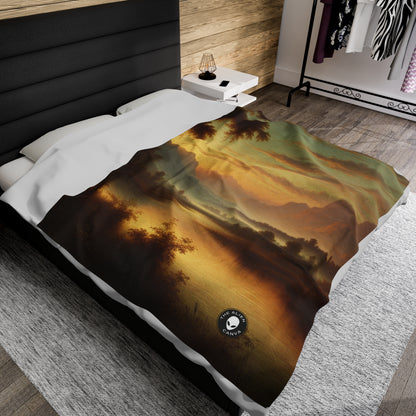 "Misty Morning: Tonalismo sereno en un lago tranquilo" - The Alien Velveteen Plush Blanket Tonalism