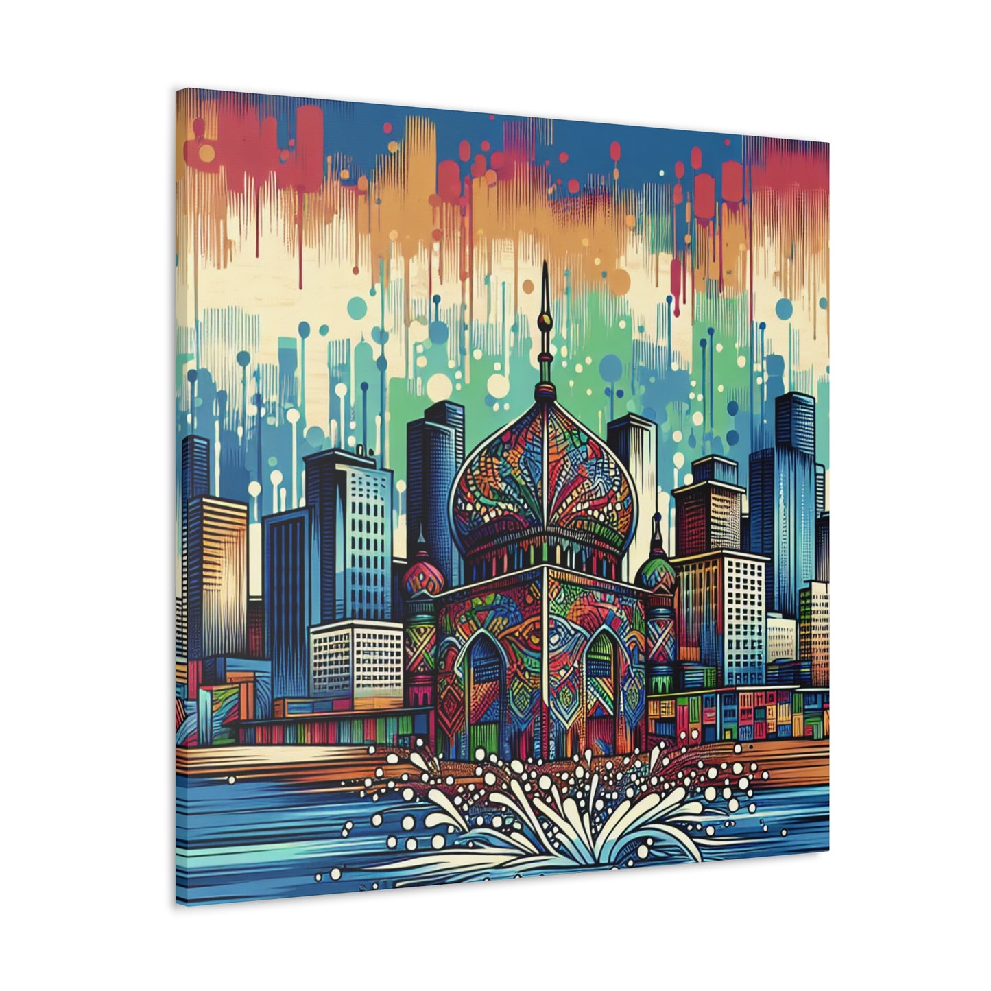 "Bright City: A Pop of Color on the Skyline" - The Alien Canva Street Art / Graffiti Style