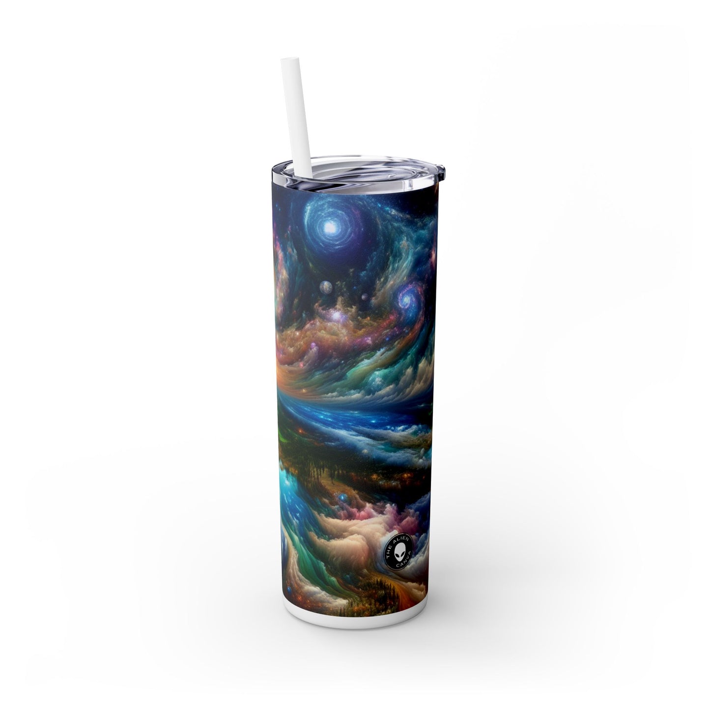 "Patchwork Galactique : Un paysage surréaliste" - The Alien Maars® Skinny Tumbler avec paille 20oz