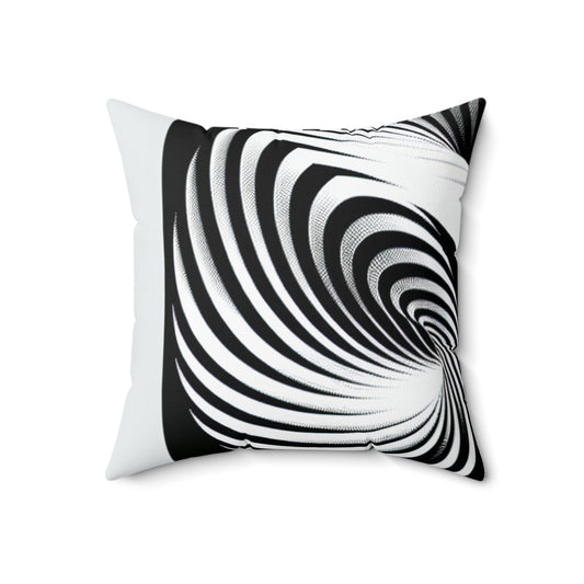 "Cubo convolucional: una ilusión óptica de movimiento incesante" - La almohada cuadrada de poliéster hilado alienígena Op Art