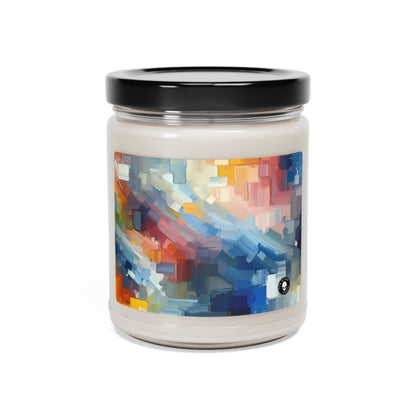 "Atardecer tranquilo: una pintura de campo de color pastel suave" - ​​Vela de soja con aroma a extraterrestre, pintura de campo de color de 9 oz