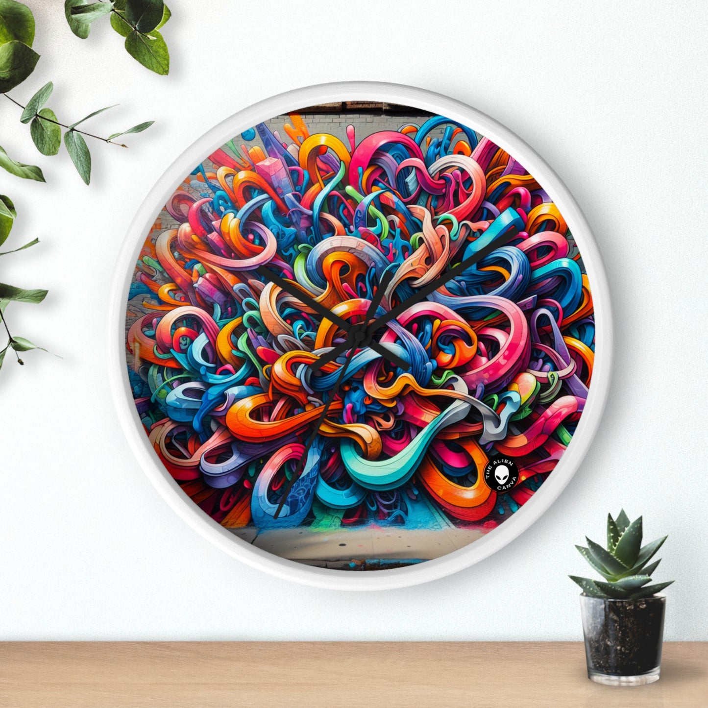 "Urban Vibe: A Graffiti Cityscape" - The Alien Wall Clock Graffiti Art