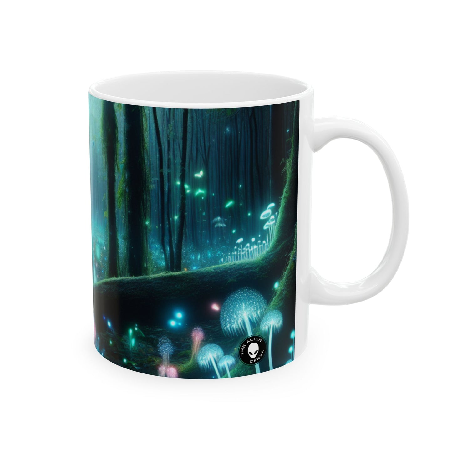 "Noche encantada: Bosque bioluminiscente" - Taza de cerámica alienígena de 11 oz