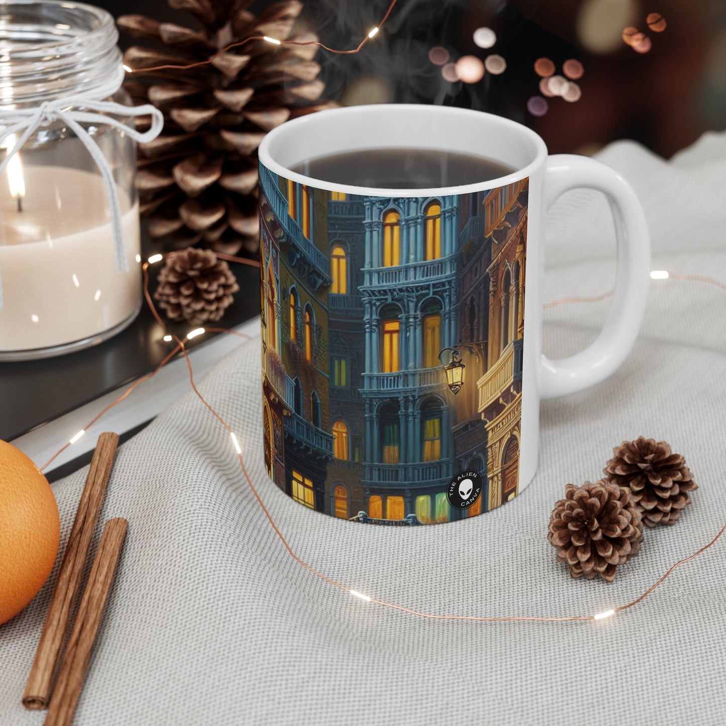 "Venetian Night: A Luminous Street Scene" - The Alien Ceramic Mug 11oz Venetian School