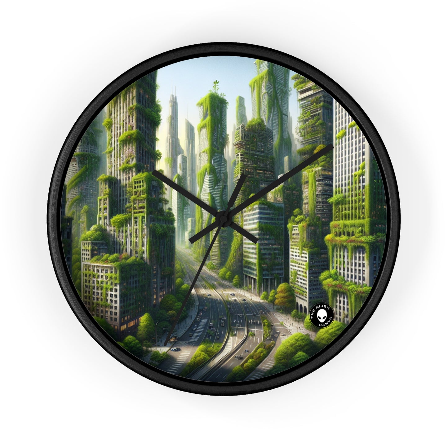 "El resurgimiento de la naturaleza: un paisaje urbano futurista" - El reloj de pared alienígena