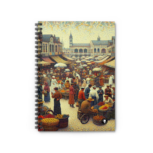 "Dots of Paradise: Capturing a Sunny Beachscape with Pointillism" - The Alien Spiral Notebook (Ruled Line) Pointillism