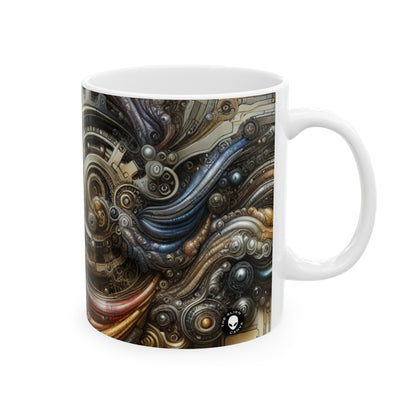 "Paisaje urbano biomecánico: fusión armoniosa" - Taza de cerámica alienígena Arte biomecánico de 11 oz