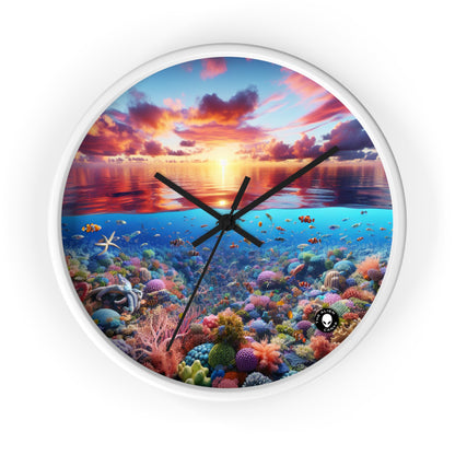 "Sunset Splendor : Récif de corail sous-marin" - L'horloge murale extraterrestre