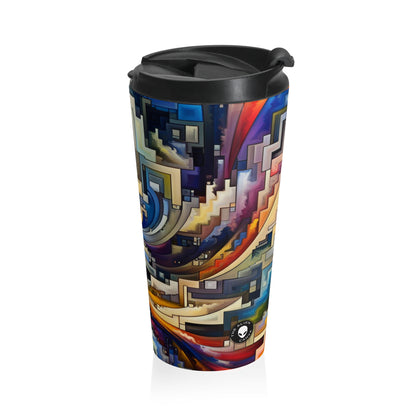 "Serene Blue: Abstract Art with Geometric Shapes" - The Alien Stainless Steel Travel Mug Abstract Art