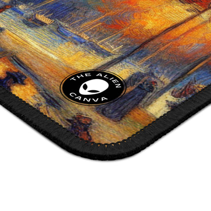 "Rainy Evening: A Post-Impressionist Cityscape" - The Alien Gaming Mouse Pad Post-Impressionism