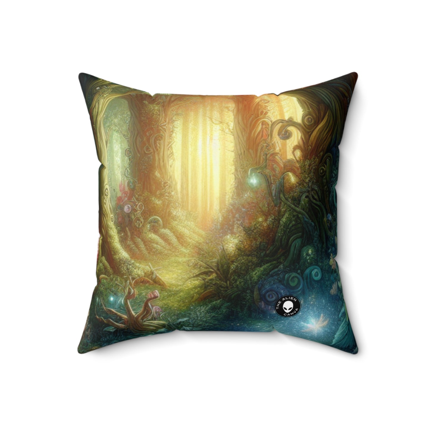 Enchanted Woodland: Glowing Blossoms and Mystical Beings- The Alien Spun Polyester Square Pillow