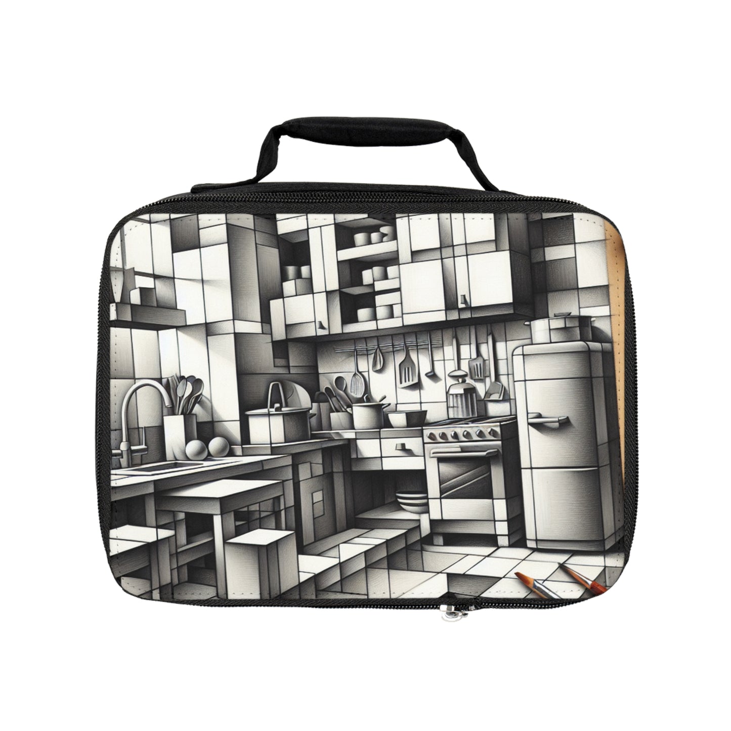 "Collage de cocina cubista" - La bolsa de almuerzo alienígena estilo cubismo