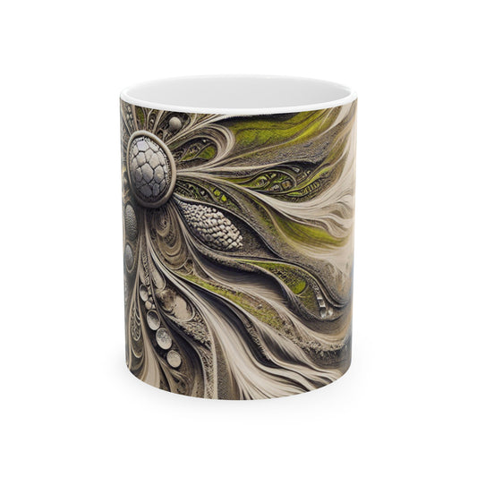 "Sandy Symphony : Une mosaïque de pierres colorées sur la plage" - The Alien Mug en céramique 11oz Land Art