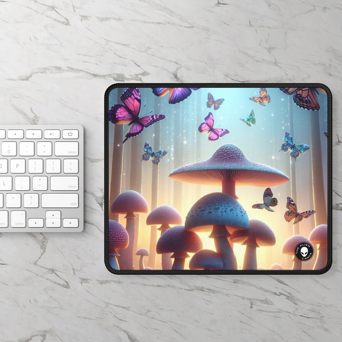 "Twilight Forest: Fluttering Butterflies and Towering Mushrooms" - The Alien Gaming Mouse Pad