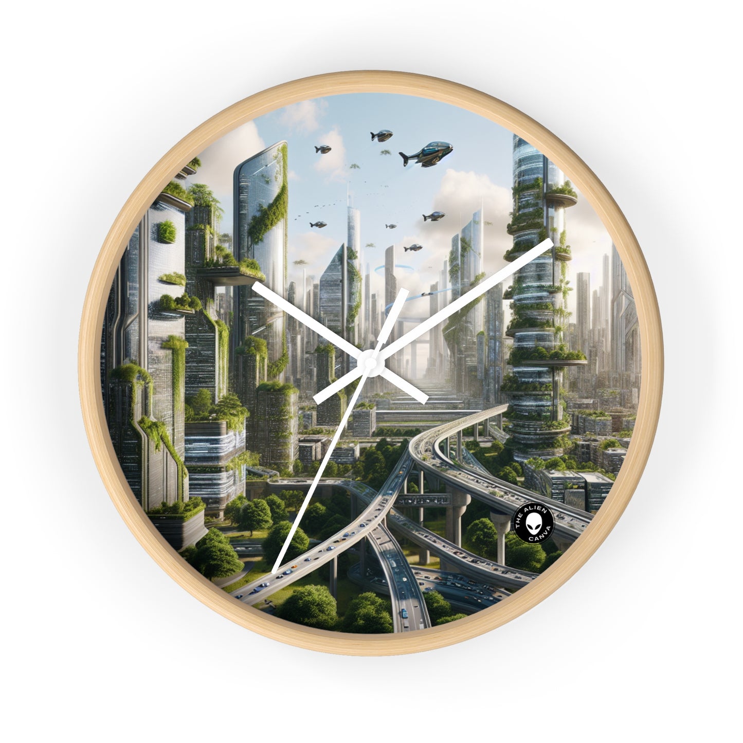 "Nature's Reclamation: A Futuristic Cityscape" - The Alien Wall Clock