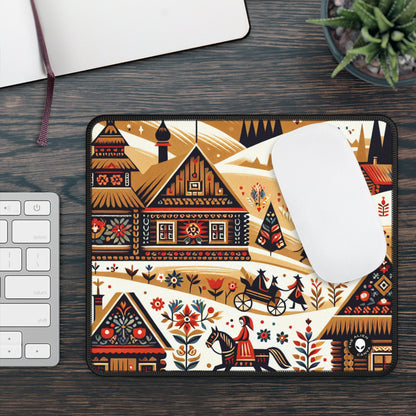 "Ukrainian Village Symphony: A Colorful Folk Art Reflection" - The Alien Gaming Mouse Pad Folk Art