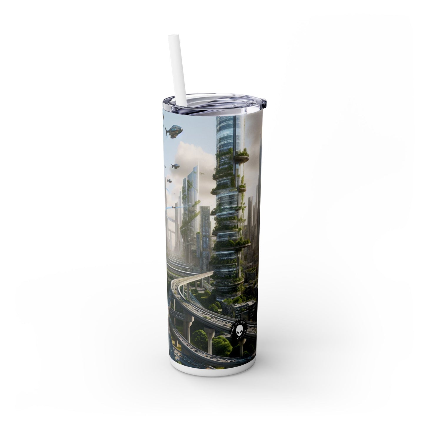 "La recuperación de la naturaleza: un paisaje urbano futurista" - Vaso delgado con pajita de 20 oz de Alien Maars®