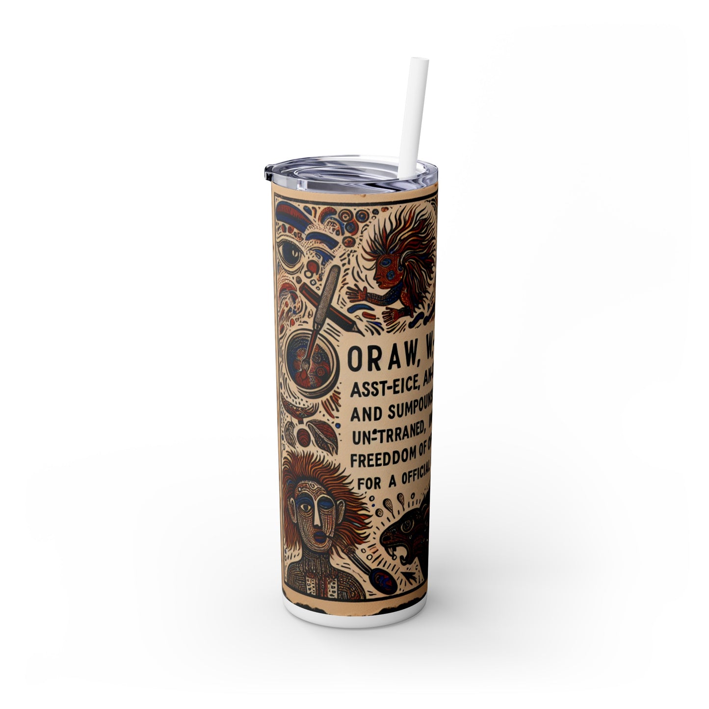 "Visions of the Beyond: A Surreal Dreamscape" - The Alien Maars® Skinny Tumbler with Straw 20oz Outsider Art