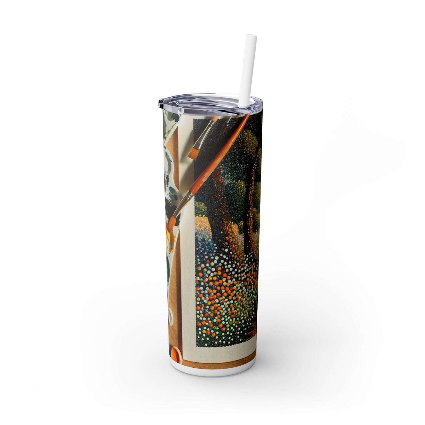 "Autumn Bliss: Pointillism Forest" - The Alien Maars® Skinny Tumbler avec paille 20oz Pointillisme