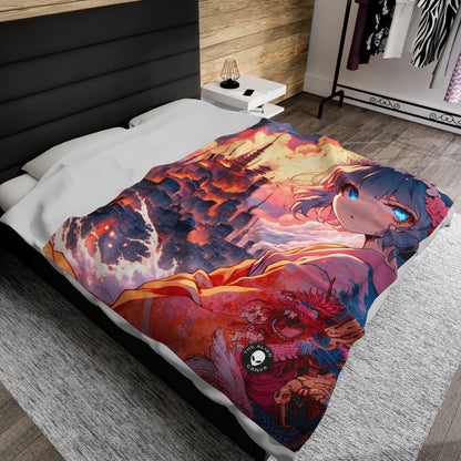 Título: "Swords ablaze: The Elemental Duel" - The Alien Velveteen Plush Blanket Manga/Anime Art