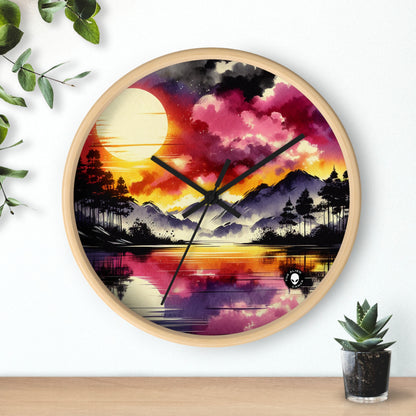 "A Pastel Sunset Symphony" - The Alien Wall Clock Ink Wash Painting