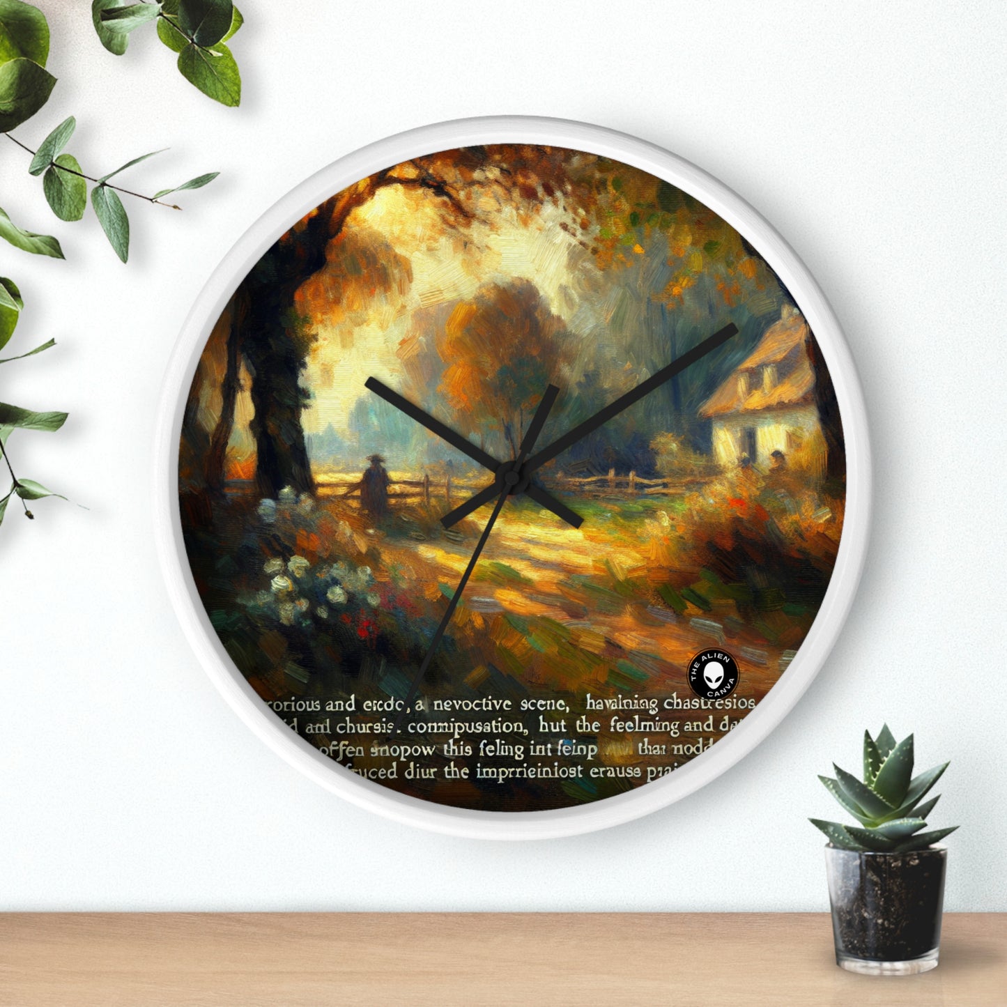 "Serenidad al atardecer: pintura impresionista de jardín" - El impresionismo del reloj de pared alienígena