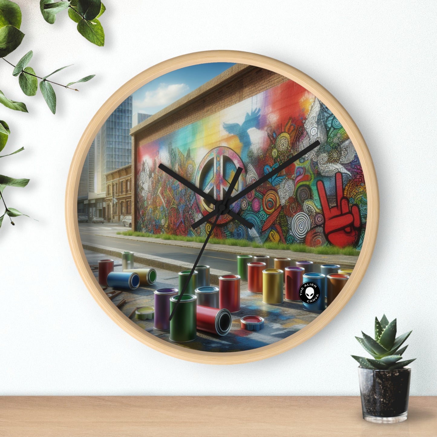 "Galactic Graffiti: Une fresque cosmique de Street Art" - The Alien Wall Clock Street Art