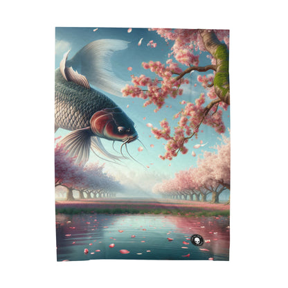 "Koi Fish in Cherry Blossoms: Beauty of Nature" - The Alien Velveteen Plush Blanket