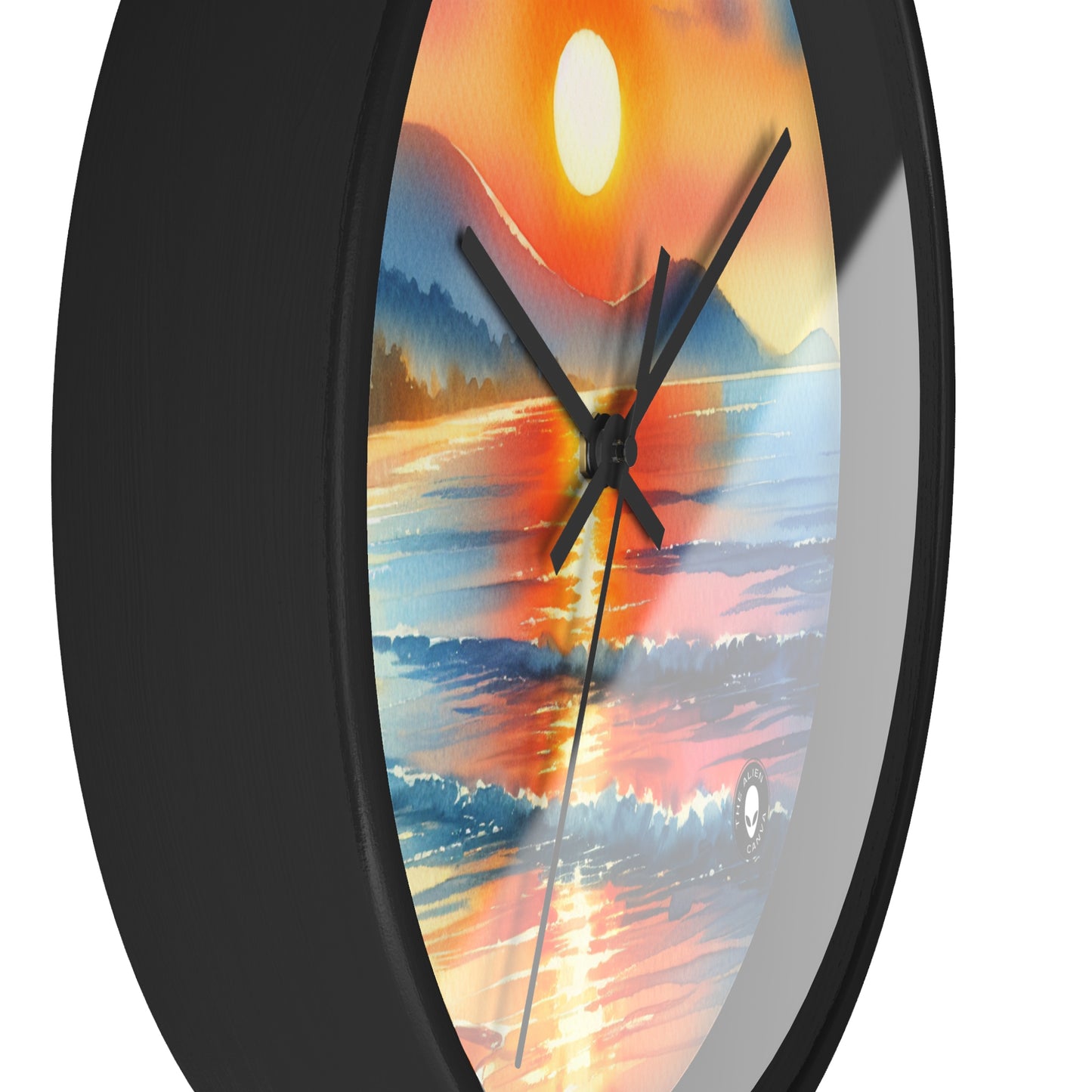 "Amanecer en la playa" - El reloj de pared alienígena Pintura en acuarela