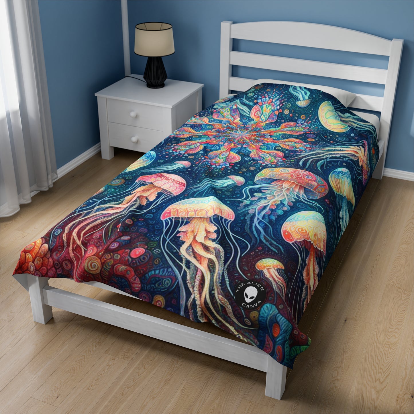 "Luminous Dance of the Deep" - The Alien Velveteen Plush Blanket