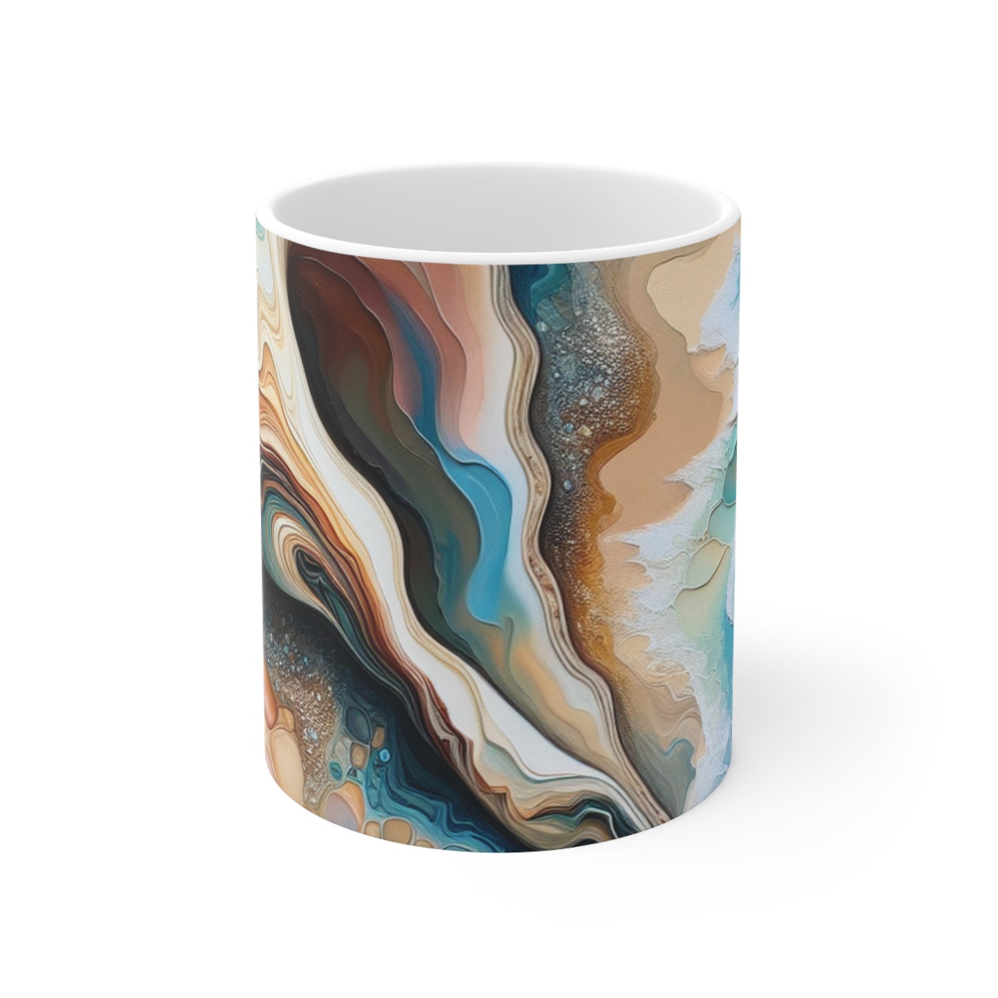 "Une vue sur la plage à travers un coquillage" - La tasse en céramique Alien 11oz Pouring acrylique