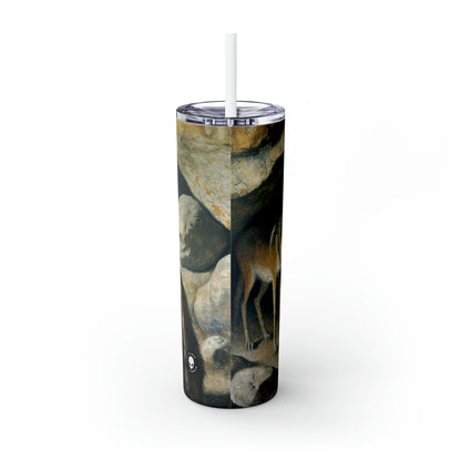 "Chasseur et loup : à la poursuite d'une proie." - The Alien Maars® Skinny Tumbler avec paille 20oz Peinture rupestre