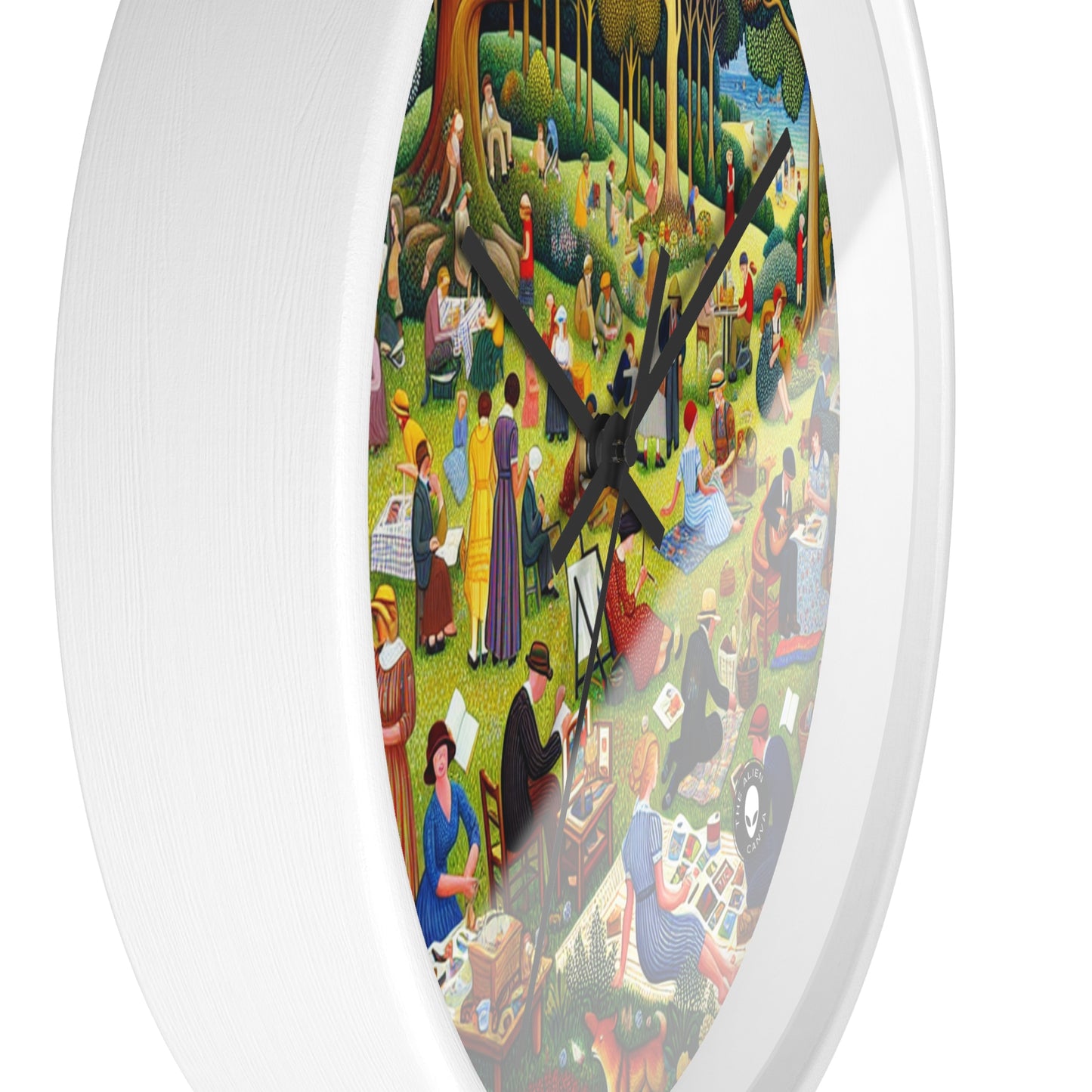 "Whimsical Village Delights" - The Alien Wall Clock Naïve Art