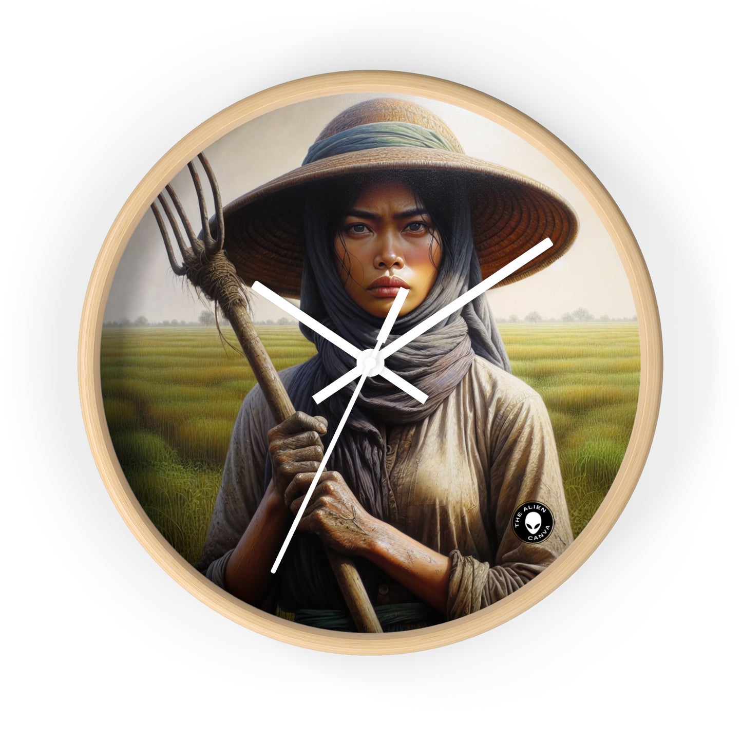 "Farmer in the Fields: A Weathered Reflection" - The Alien Wall Clock Realism