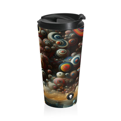 "Dreamscape Sojourn" - Taza de viaje de acero inoxidable alienígena Surrealismo