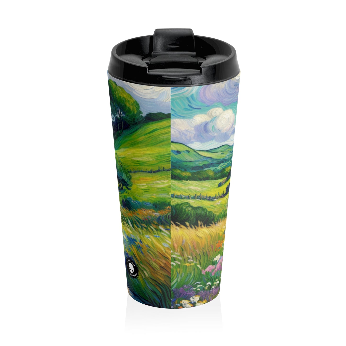 "Mystical Morning: A Post-Impressionist Journey into a Vibrant Dawn" - The Alien Stainless Steel Travel Mug Post-Impressionism