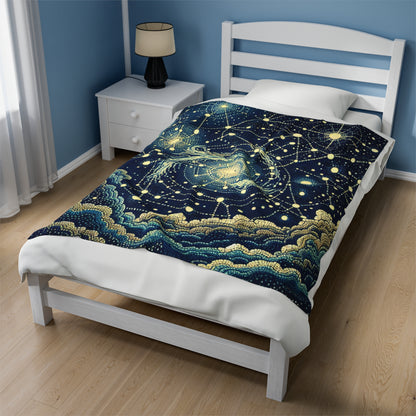 "Dotting the Heavens" - The Alien Velveteen Plush Blanket Pointillism Style