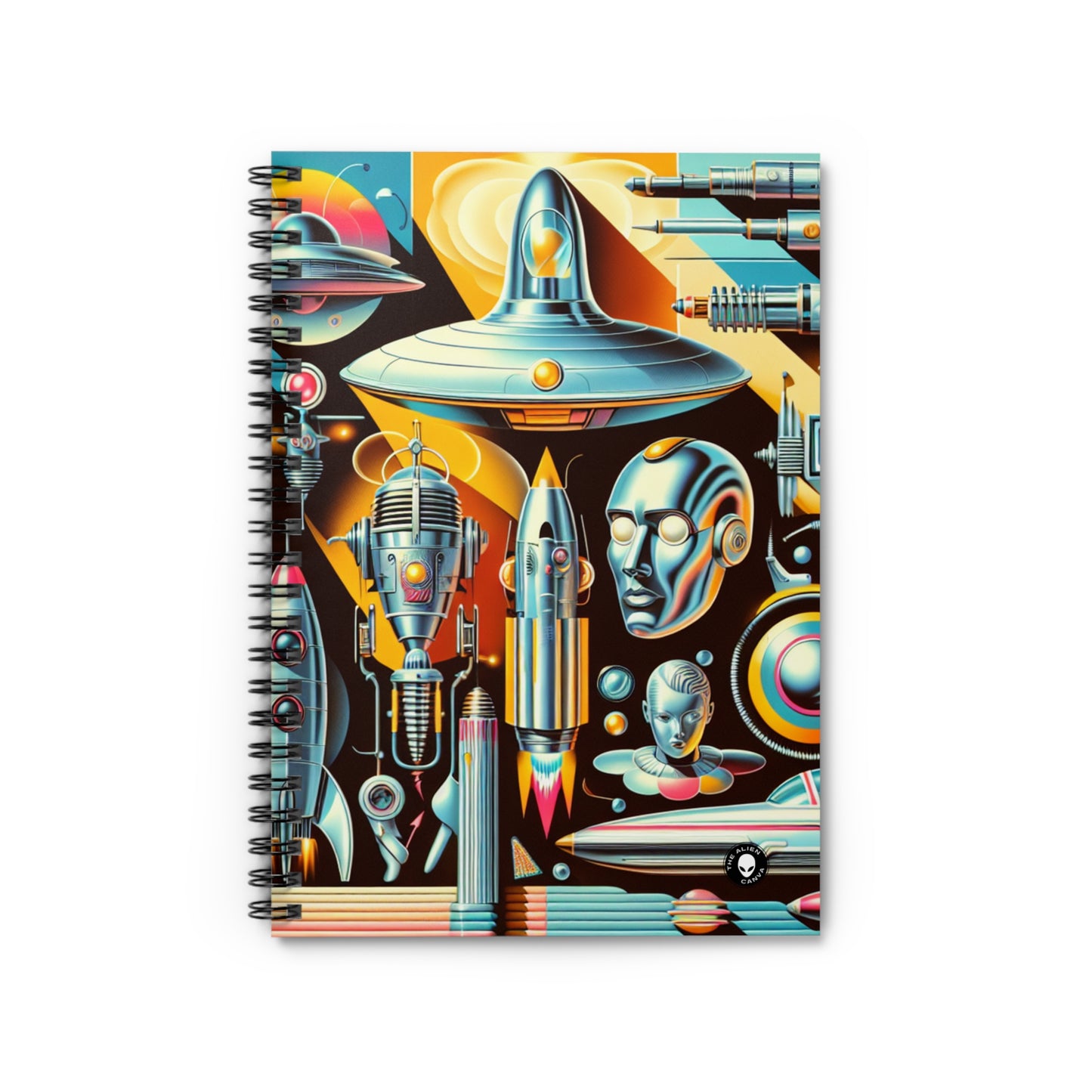 "Neon Deco: Una utopía retrofuturista" - El cuaderno de espiral alienígena (línea reglada) Retrofuturismo