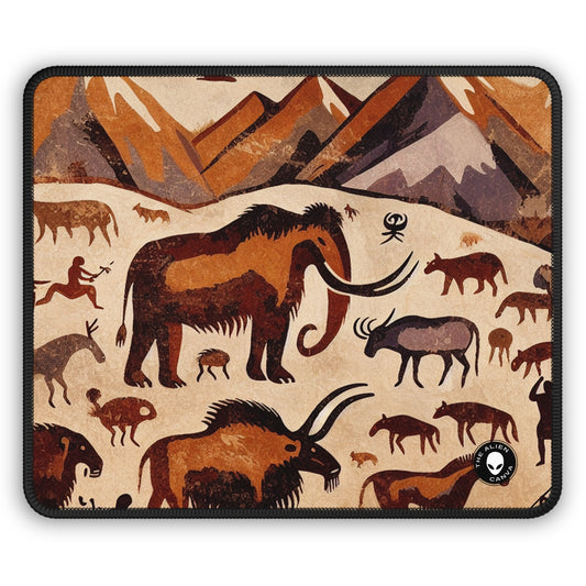 Title: "Ancient Encounter: The Battle of Giants" - The Alien Gaming Mouse Pad Cave Painting