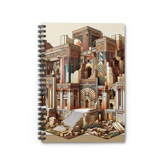 "Deco Ruins: Geometric Art in an Ancient Setting" - The Alien Spiral Notebook (Ruled Line) Art Deco Style