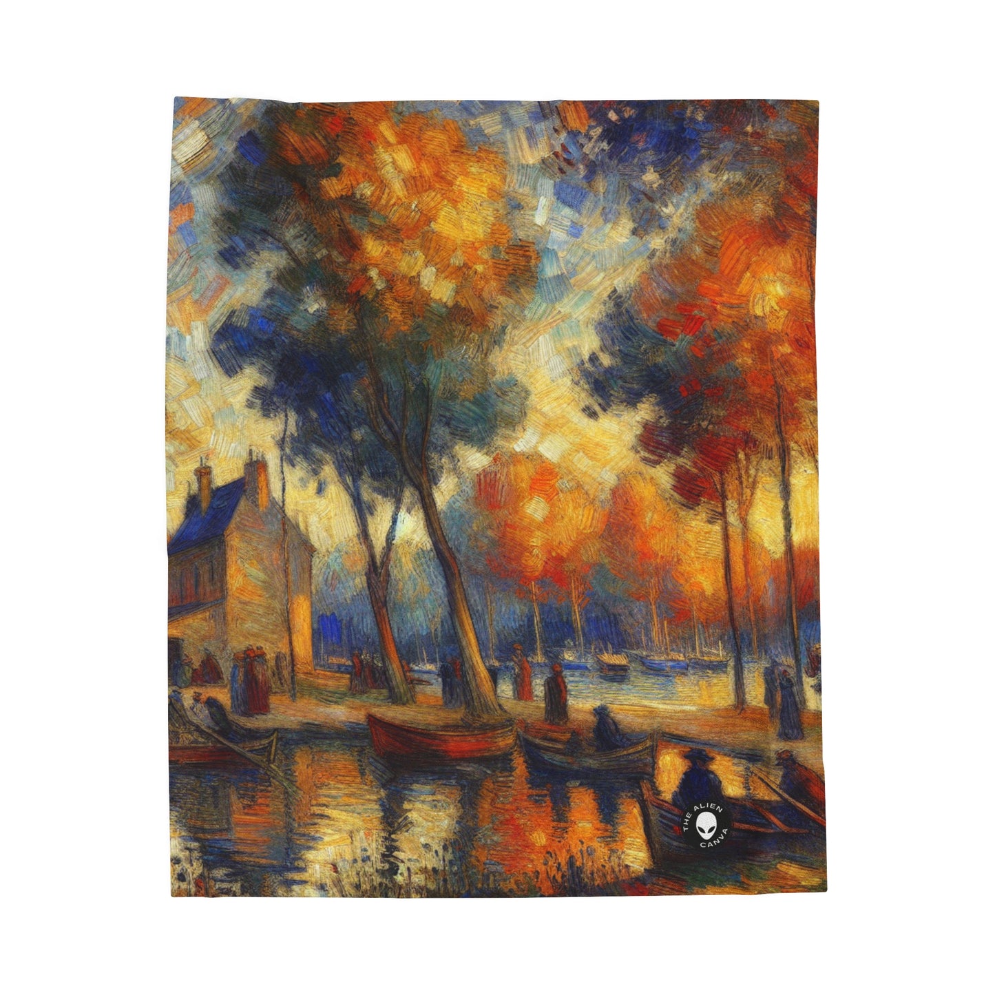 "Rainy Evening: A Post-Impressionist Cityscape" - The Alien Velveteen Plush Blanket Post-Impressionism