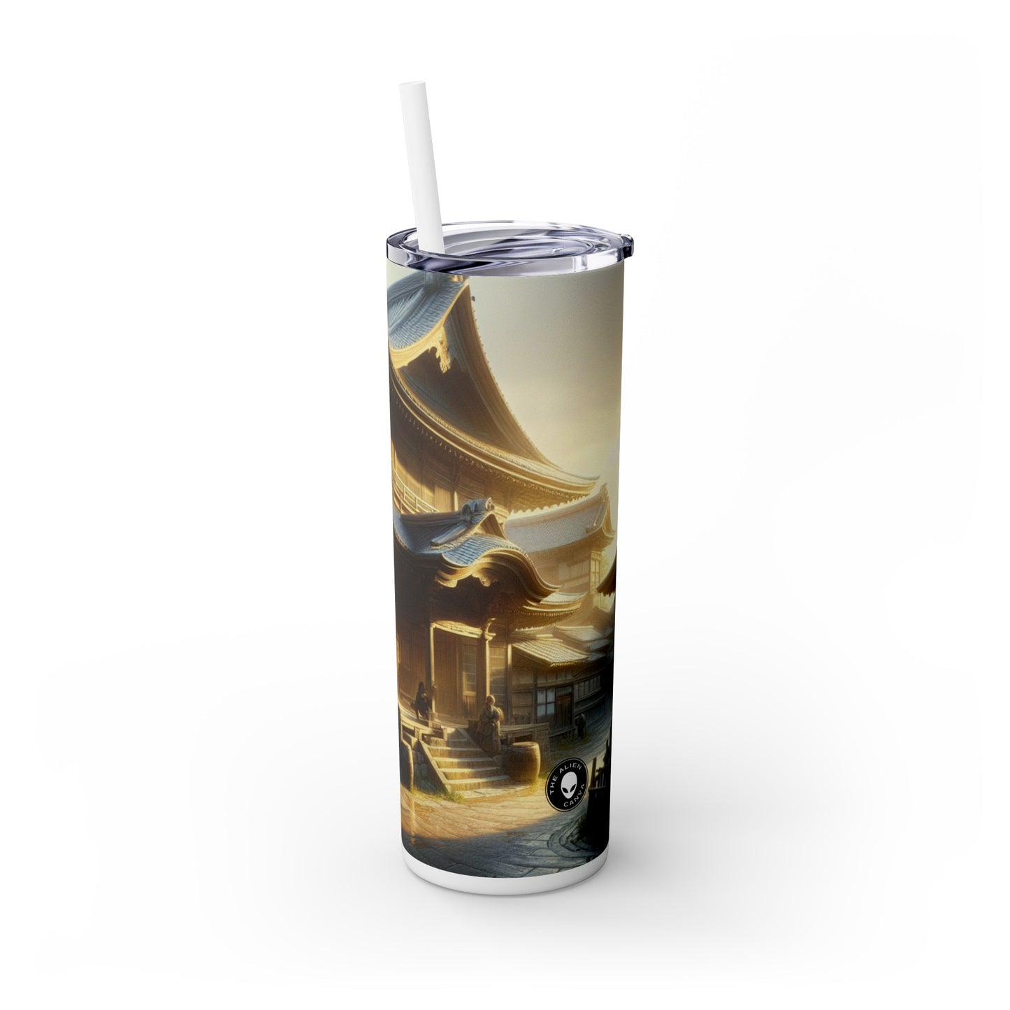 "Golden Hour Bliss: Paisaje con realismo fotográfico" - Vaso delgado con pajita de Alien Maars® de 20 oz Realismo fotográfico