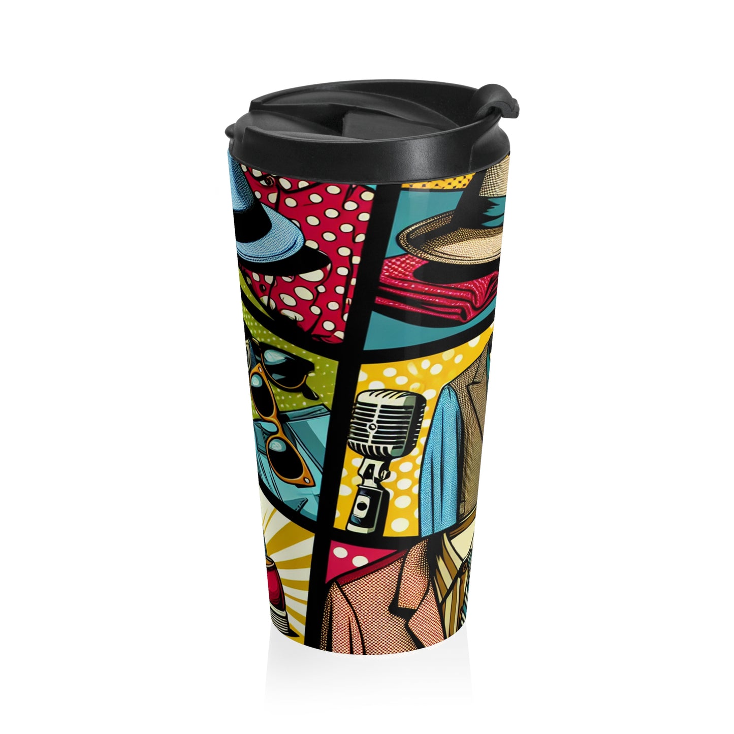 "Pop Art Apparel: Un collage de estilo vintage" - The Alien Taza de viaje de acero inoxidable estilo pop art