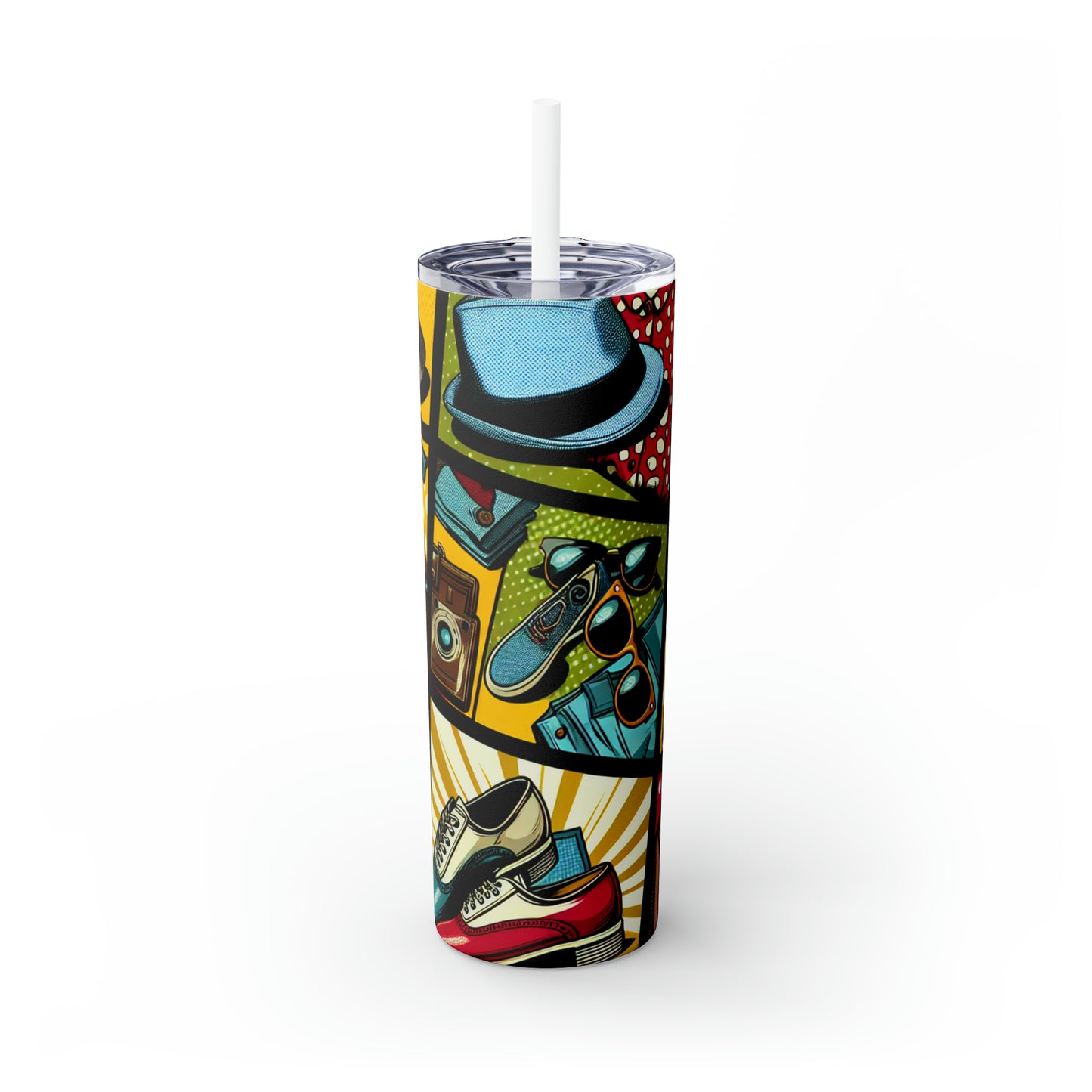 "Pop Art Apparel : Un collage de style vintage" - The Alien Maars® Skinny Tumbler avec paille 20oz style pop art