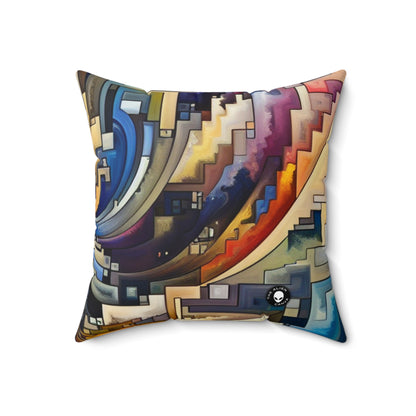 "Serene Blue: Abstract Art with Geometric Shapes"- The Alien Spun Polyester Square Pillow Abstract Art