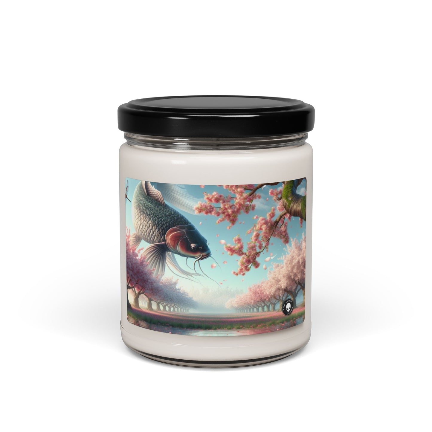 "Peces Koi en flores de cerezo: la belleza de la naturaleza" - Vela de soja con aroma a alienígena de 9 oz