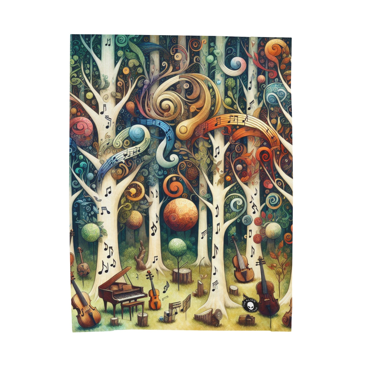 "Melodic Enchantment: The Instrumental Forest" - The Alien Velveteen Plush Blanket